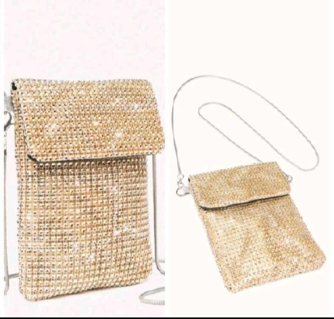 Subliiiiime ❤️❤️❤️❤️❤️mini sac de soirée à cordon coulissant élégant et raffiné en strasses doré neuuuf 