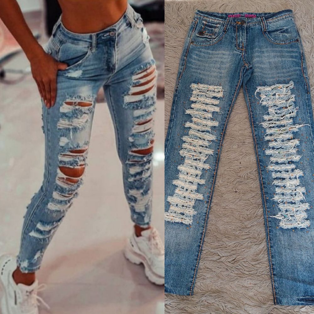 Pantalon djean déchiré à la surface avec un tissu à  l intérieur taille 36