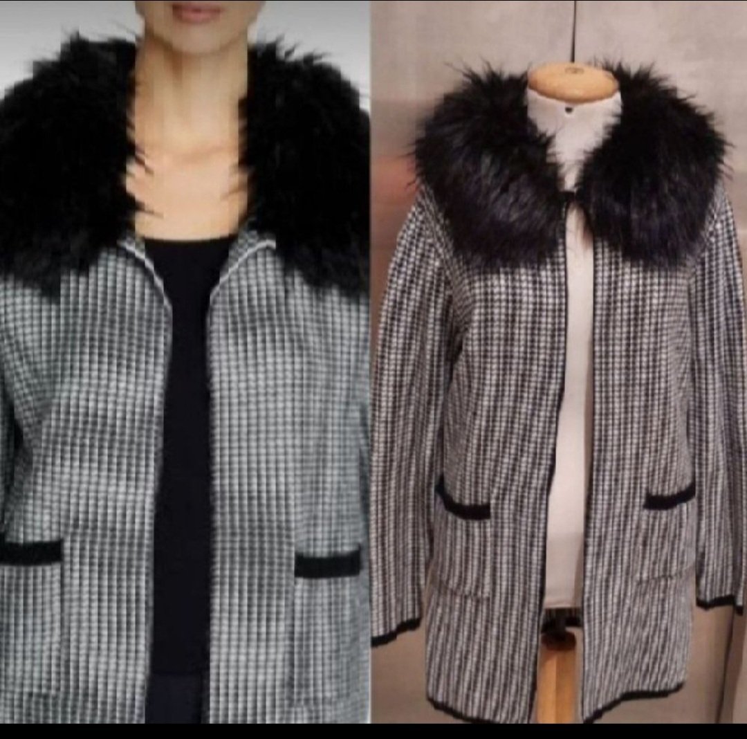 Subliiiiime ❤️❤️❤️❤️❤️manteau gilet pieds de poule à col en fausse fourrure montable et démontable fashion taille S/M neuuuf jamais porté importé de PARIS 