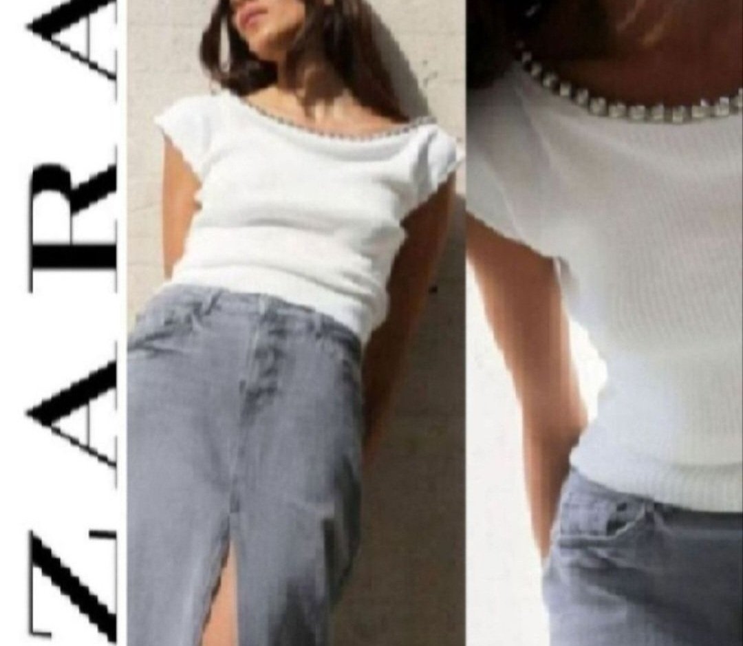 Subliiiiime❤️❤️❤️❤️ pull nouvelle collection de ZARA bordure du col en boules métallique taille 36/38 neuuuf avec étiquette🏷 importé de PARIS 