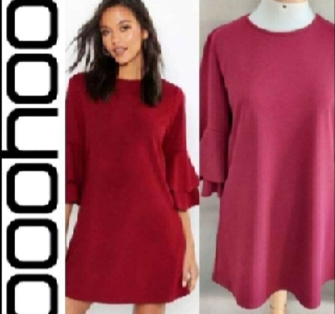 Subliiiiime❤️❤️❤️❤️❤️ robe manches 3/4 en éventails rouge bordeau de BOOHOO taille 38/40 neuve avec étiquette 🏷