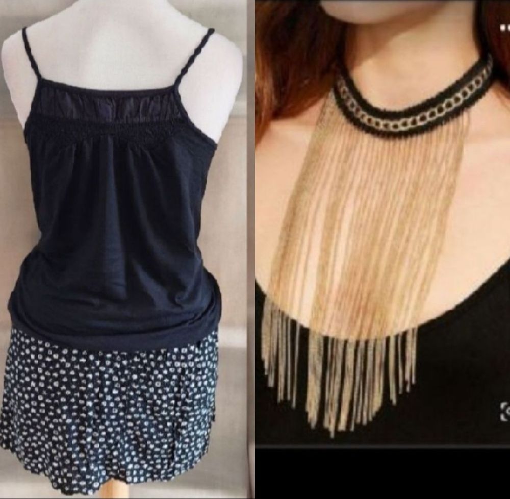 Subliiiiime ❤️ ❤️ ❤️ ❤️ PACKS d ETE collier à anse argenté mini jupe de H&M taille 38 pull de ZARA taille 38 vomme neuuuf 