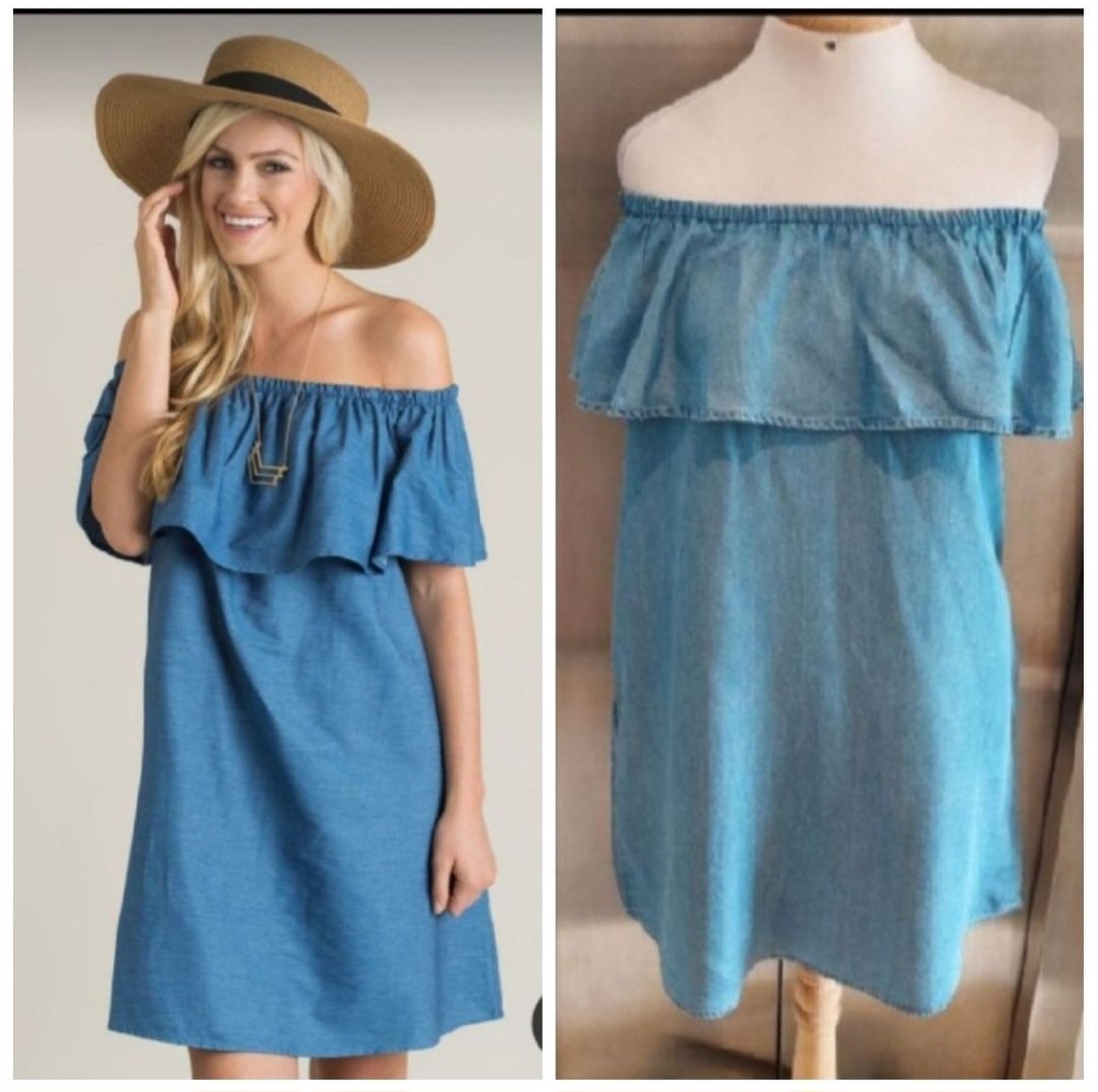 Subliiiiime ❤️❤️❤️❤️❤️❤️robe off shoulder en jean léger taille 36/38