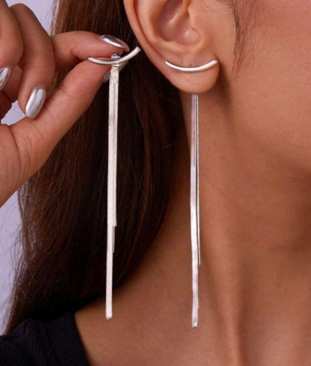 Subliiiiime❤️❤️❤️ boucles d oreilles pendantes longue en métal argentés neuuuf 