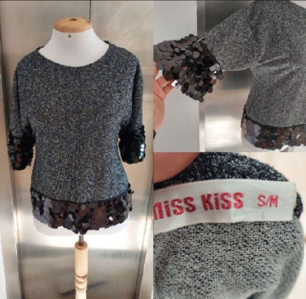 Subliiiiime ❤️ ❤️ ❤️ pull manche 3/4 en paillettes noir fashion taille 36/38 de MISS KISS 