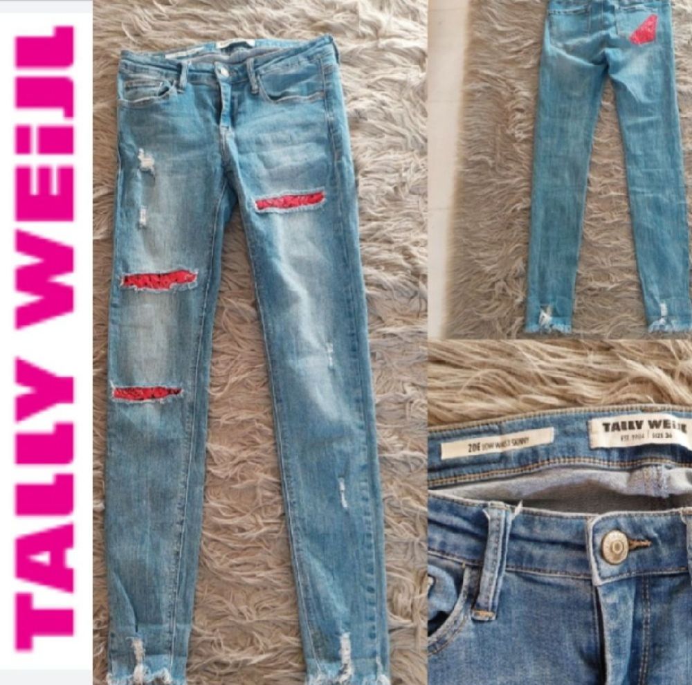 Très chic pantalon djean de TALLY WEIJL taille36 à motif rouge ❤️❤️❤️