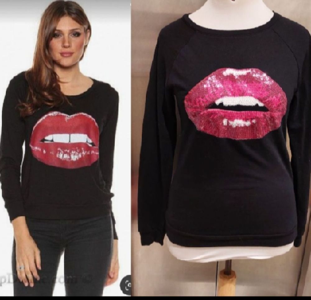 Subliiiiime ❤️ ❤️ ❤️ pull fashion à motifs bouche à sequins taille 36/38 de la marque ONE