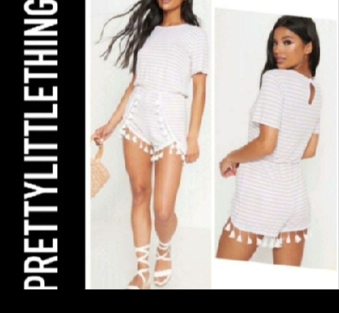 Subliiiiime ❤️❤️❤️❤️❤️❤️combishort en cotton à rayures avec pompons de PRETTYLITTLETHING taille 36 neuuuf avec étiquette 🏷