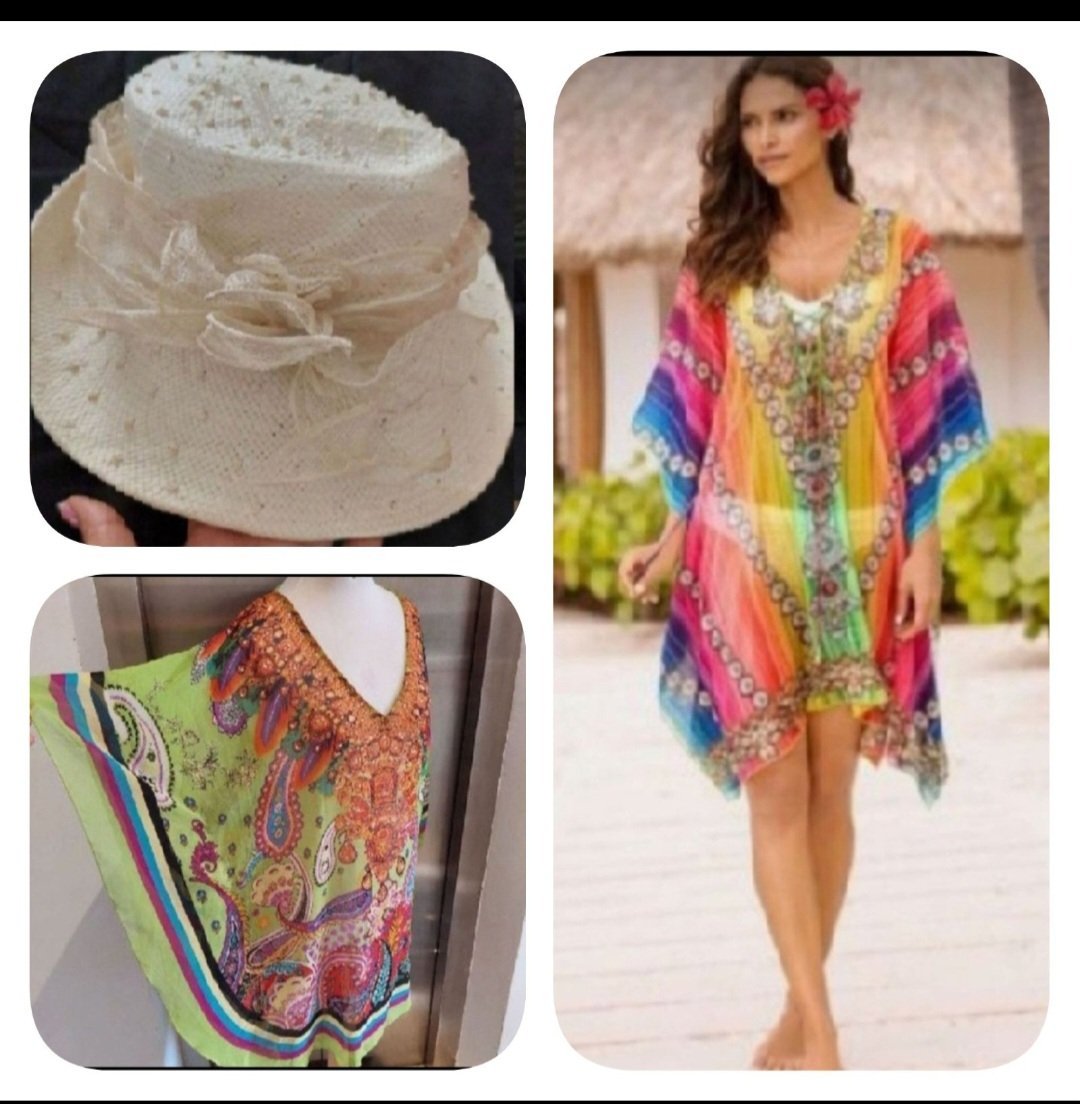 Subliiiiime ❤️❤️❤️❤️❤️2 pièces ❤️poncho multicolores cache maillot made in INDIA et❤️ un chapeau fashion 