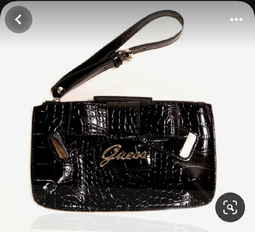 POCHETTE ❤️ de GUESS croco noire verni authentique 