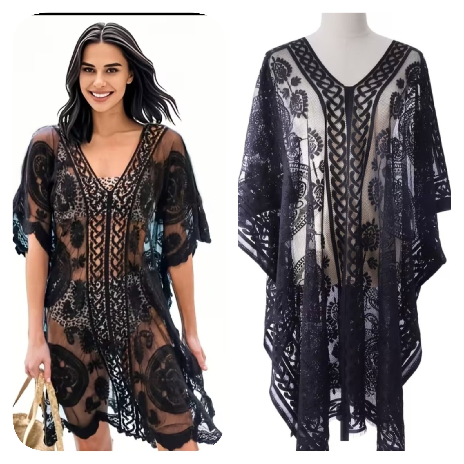 Subliiiiime ❤️❤️❤️❤️❤️poncho en dentelles cache maillot noir taille unique neuuuf 