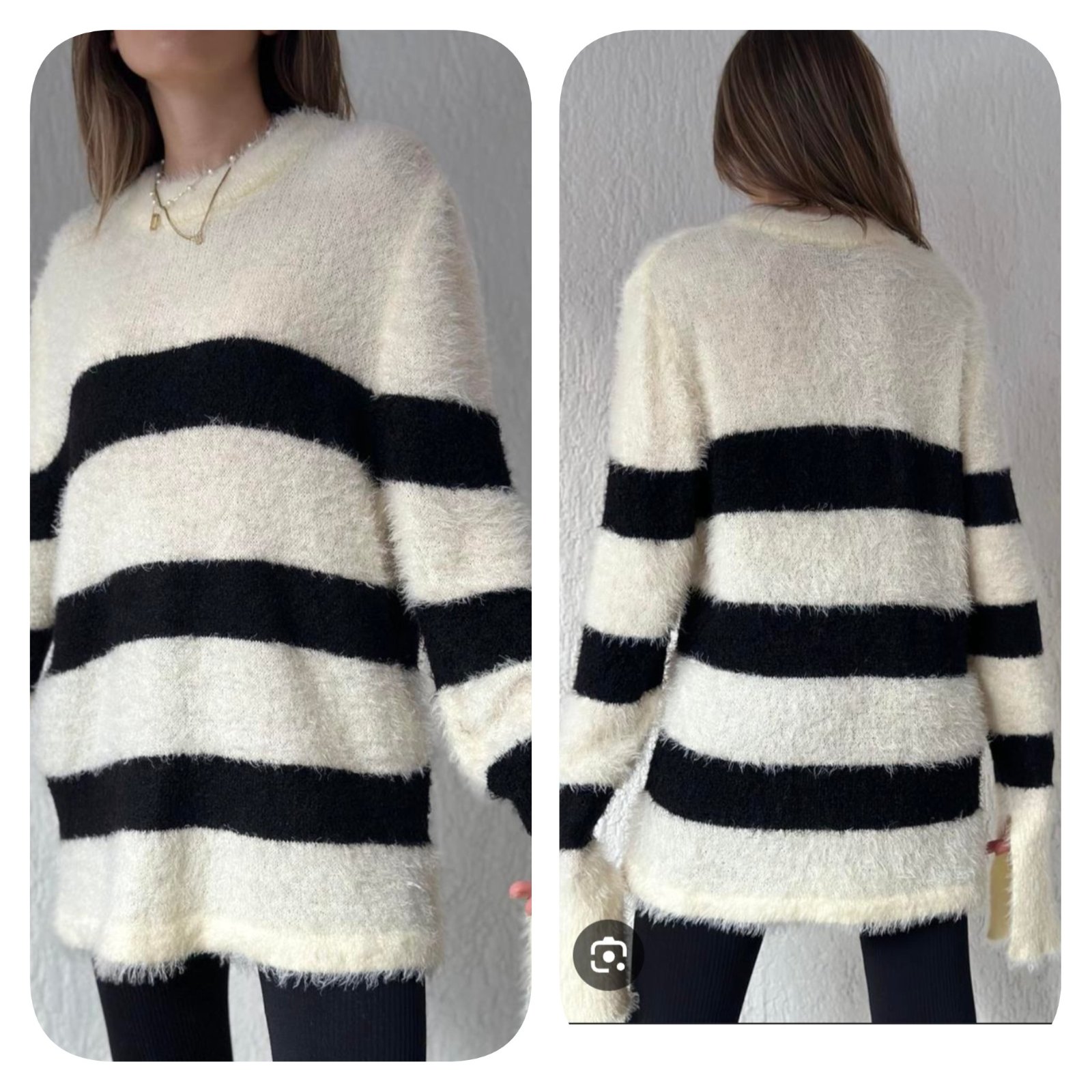 Subliiiiime❤️❤️❤️❤️❤️ pull robe en laine à rayures noire et ivoire made in ITALIY taille 38/40