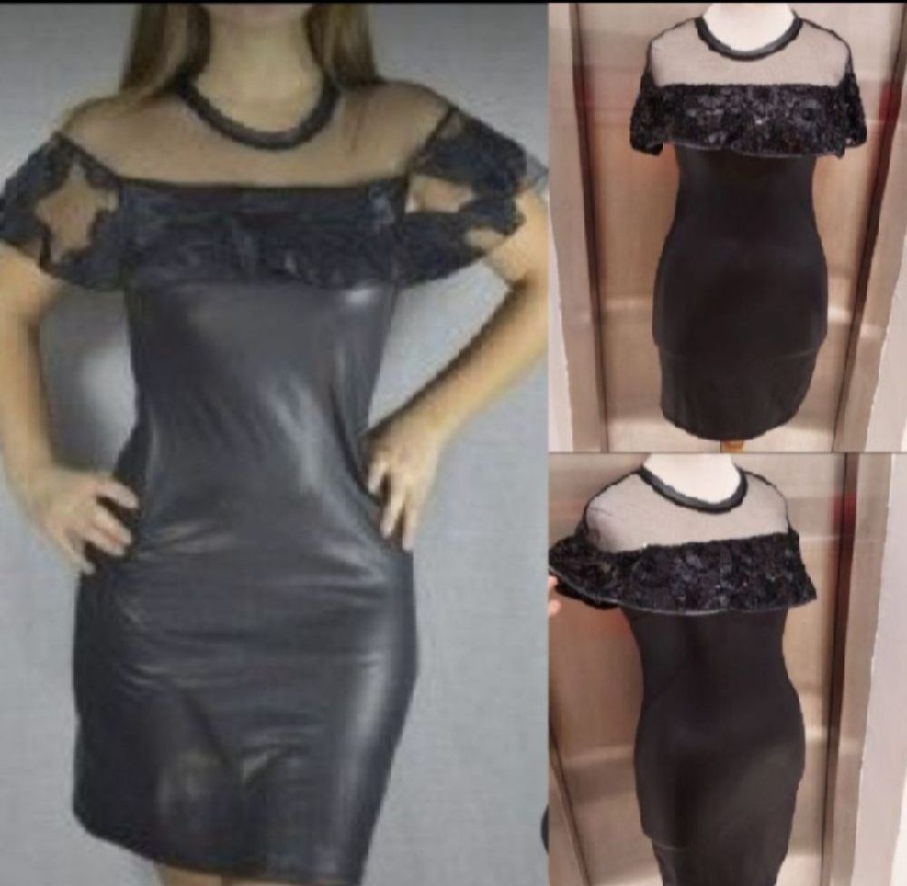 Subliiiiime ❤️ ❤️ ❤️ ❤️ robe en similicuir moulante poitrine transparente avec franges en sequins taille 38