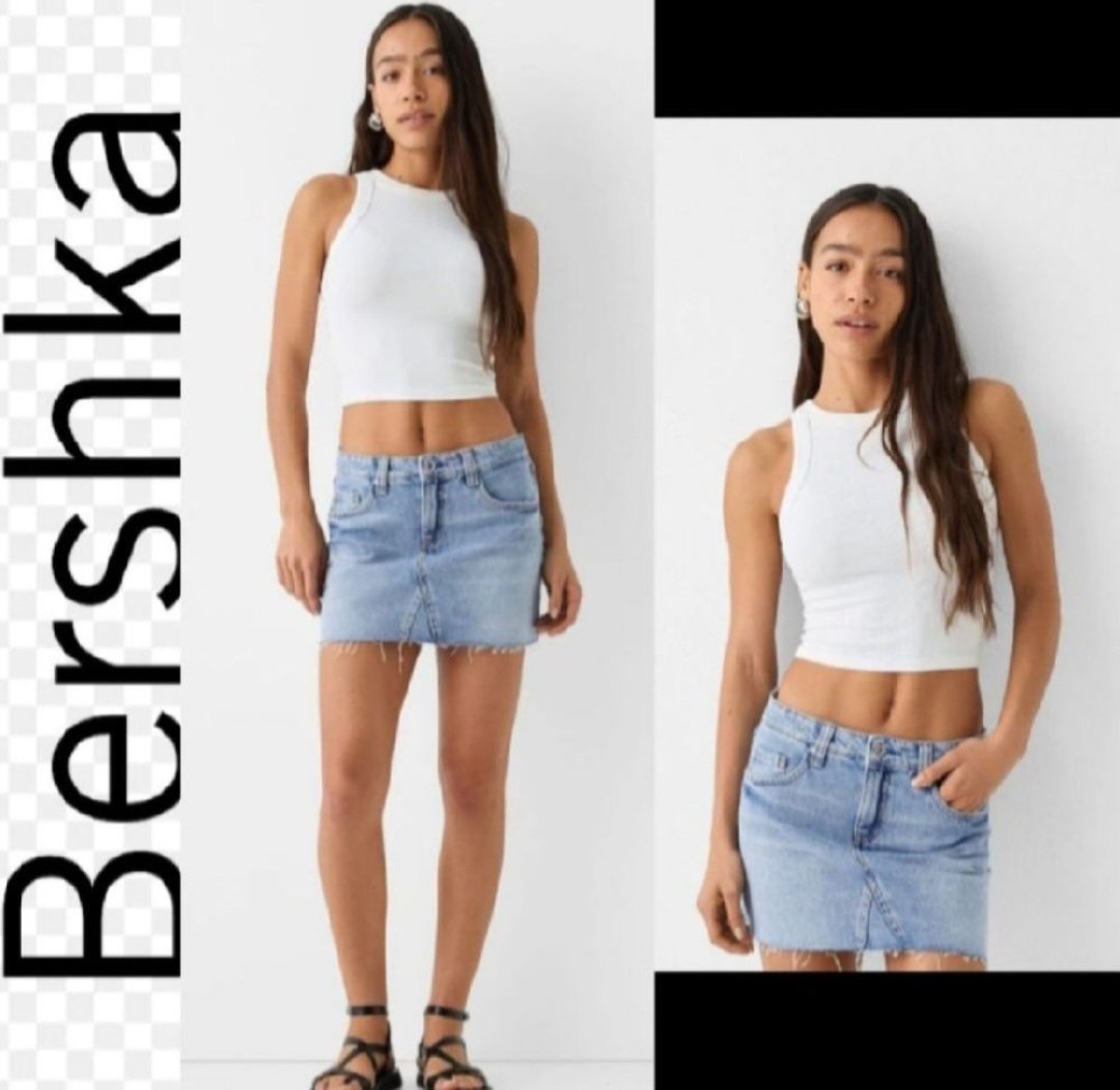 Subliiiiime❤️❤️❤️❤️❤️ mini-jupe à ourlet effiloché en jean taille 36 de BERSHKA 