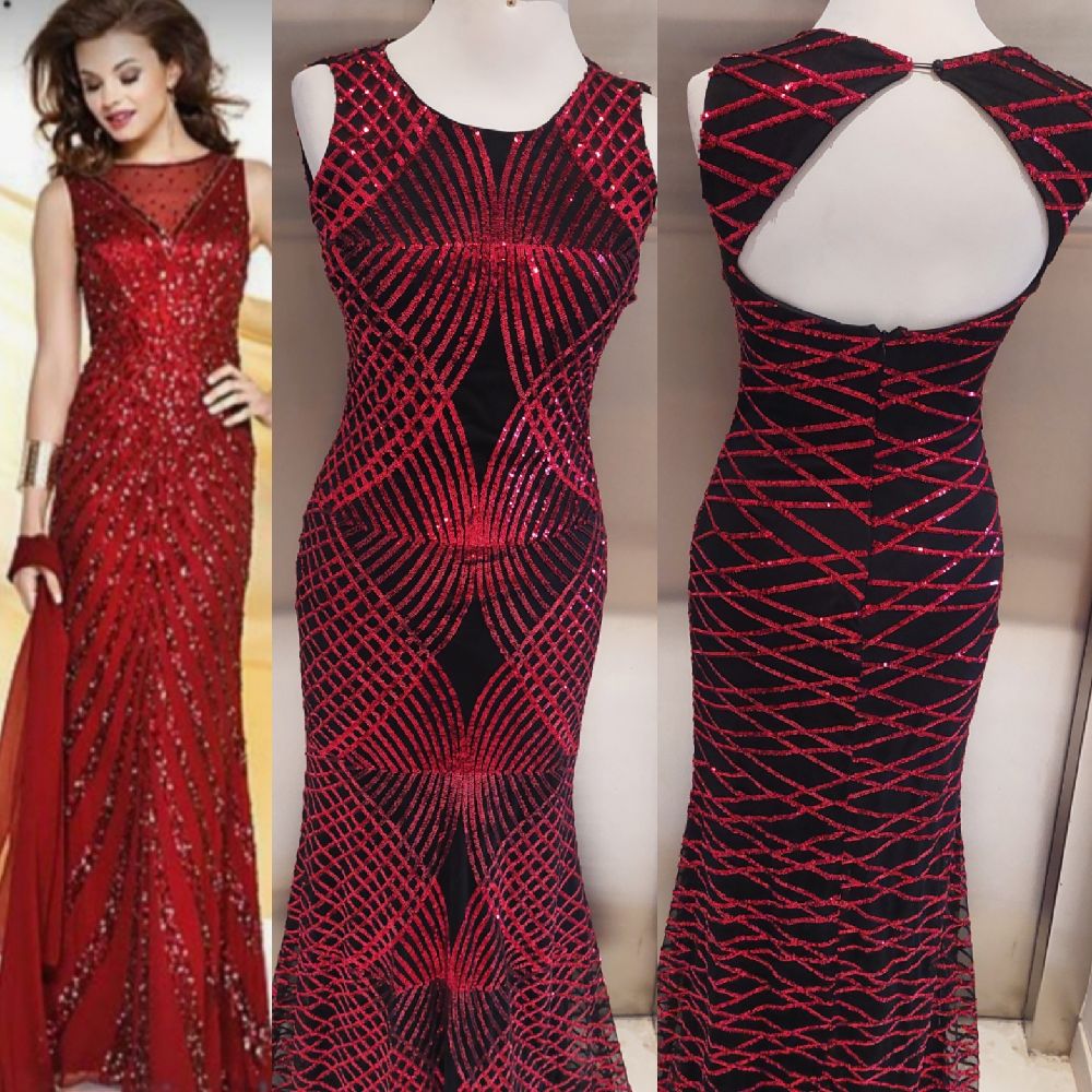Subliiiiime ❤️ ❤️ ❤️ robe de soirée longue avec traîne poitrine rembourrée tout en sequins red and black taille 36/ 38