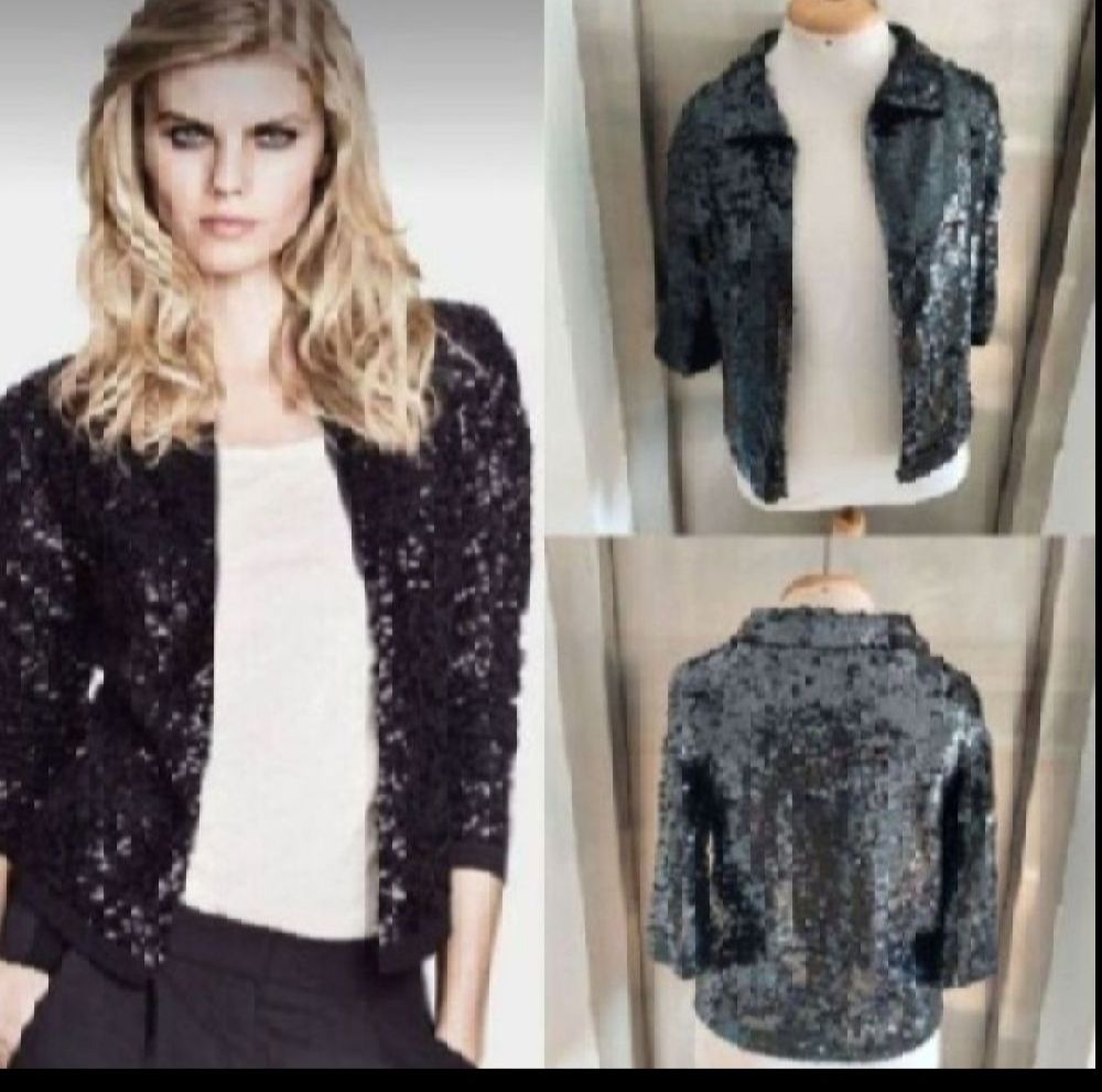Subliiiiime ❤️ ❤️ ❤️ ❤️ veste de soirée le tout en sequins noirs avec fermeture éclaire de FOREVER21 taille 40