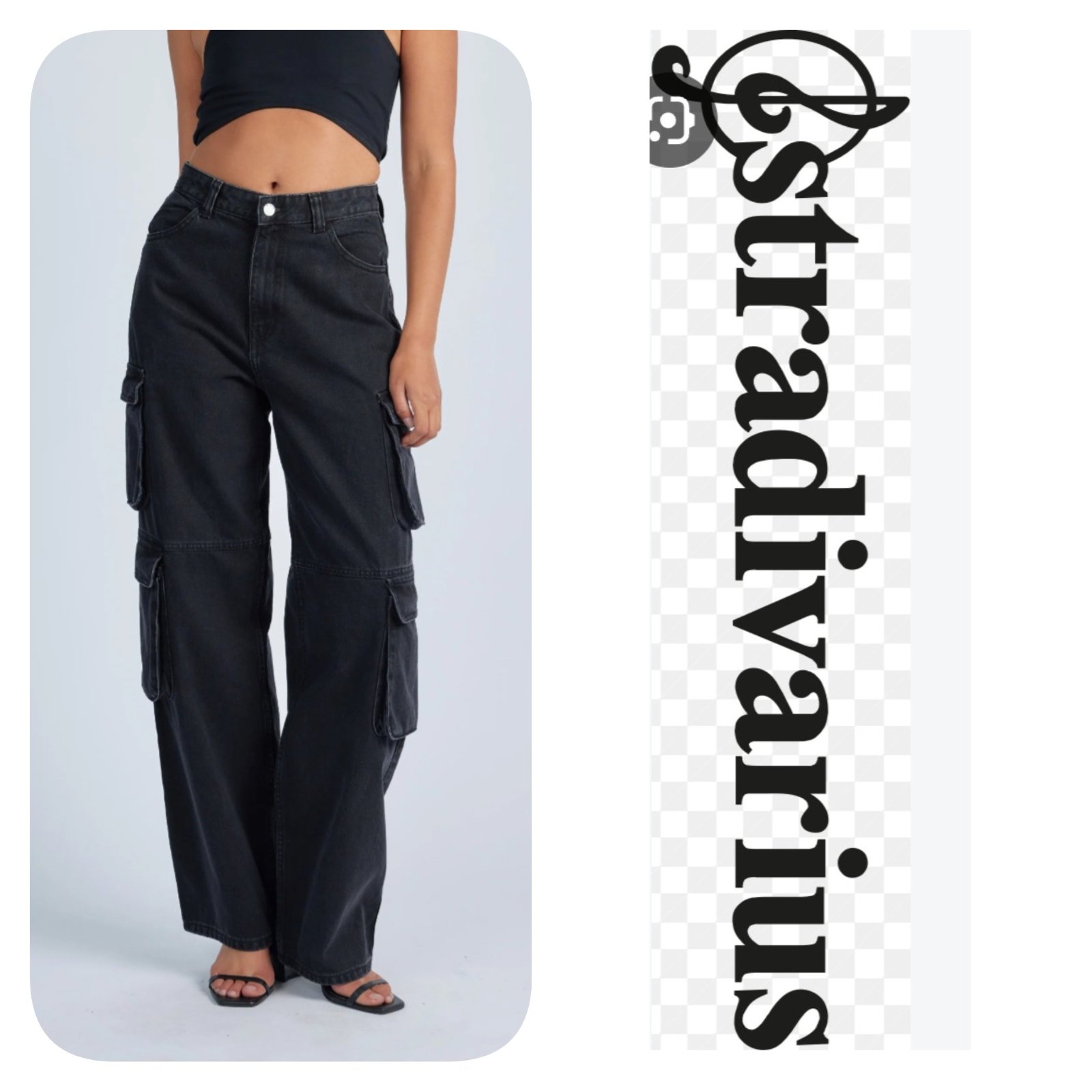 Subliiiiime ❤️❤️❤️❤️❤️100% cotton pantalon cargo black taille haute de STRADIVARIUS taille 38