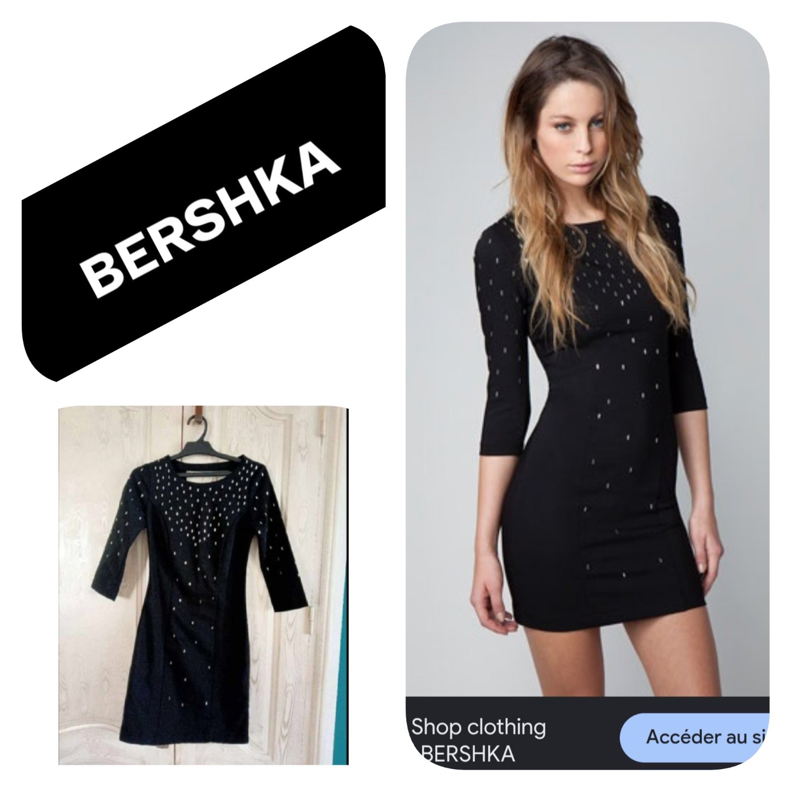 Subliiiiime❤️❤️❤️❤️❤️ robe noire avec motifs métalliques argentés de BERSHKA taille 36