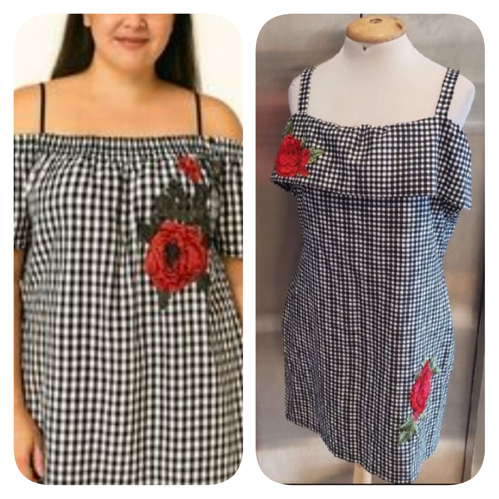 Subliiiiime❤️❤️❤️❤️❤️❤️ robe vichy épaule dénudée de TRICOTTO made ITALIY taille 40