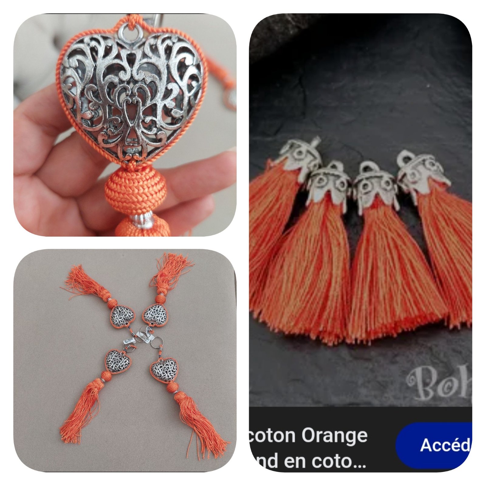 Subliiiiime❤️❤️❤️❤️❤️ lot de 4 pompoms decoratifs utiliser comme porte clé ou attache rideau ou terminaison bout de foulard ...à détails argentés importé de l artisanat du MAROC 