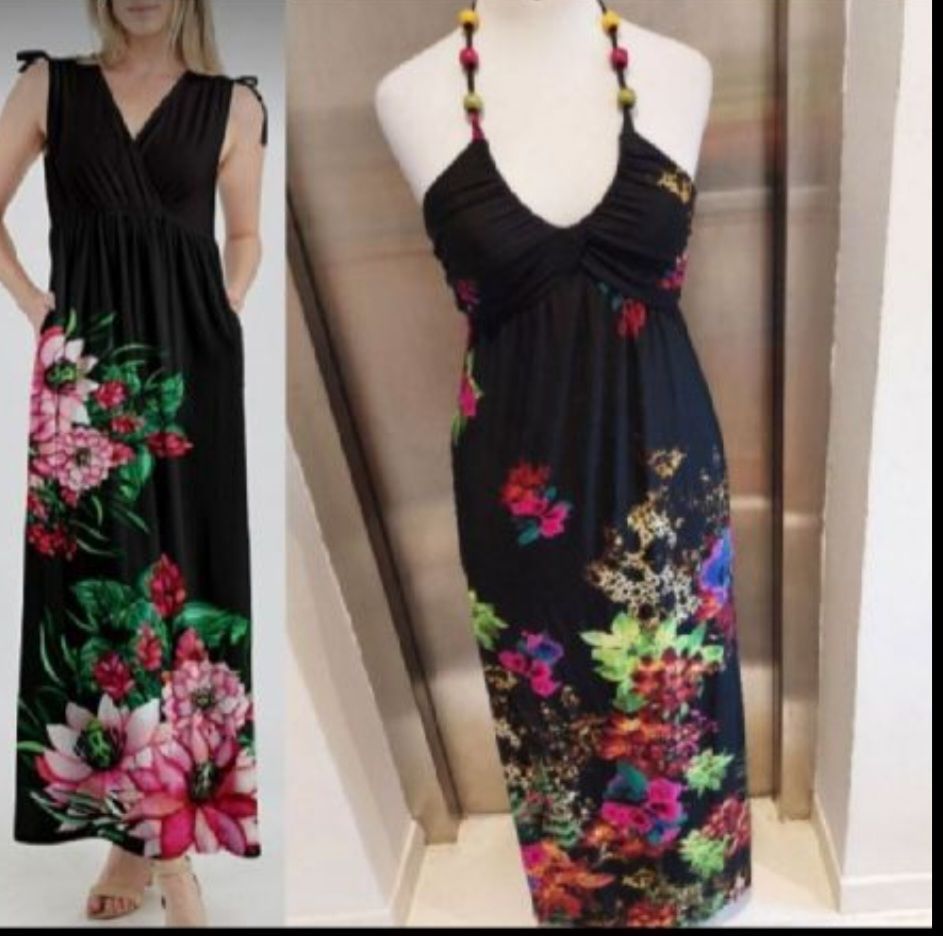 Subliiiiime ❤️ ❤️ ❤️ robe maxi florale avec des boules multicolores au cou taille 38