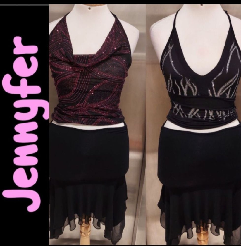 Subliiiiime ❤️ ❤️ ❤️ 3 pièces de JENNYFER 2 tops soirée avec paillettes dos nu et une jupe noire taille 36
