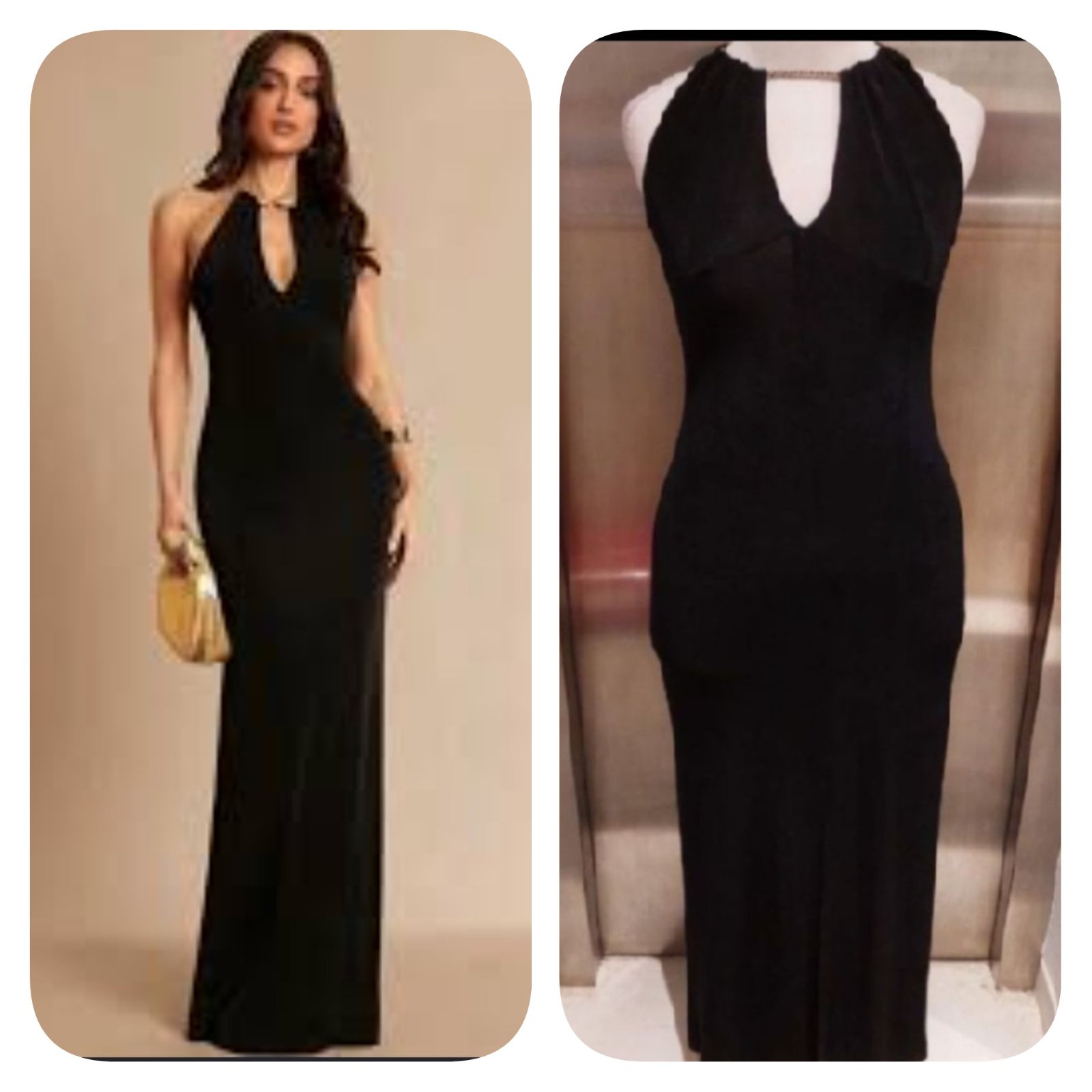 Subliiiiime❤️❤️❤️❤️❤️ robe longue fashion tissu bisou bisou à anse argentés au cou et 2 fentes devant et derrière taille 36/38