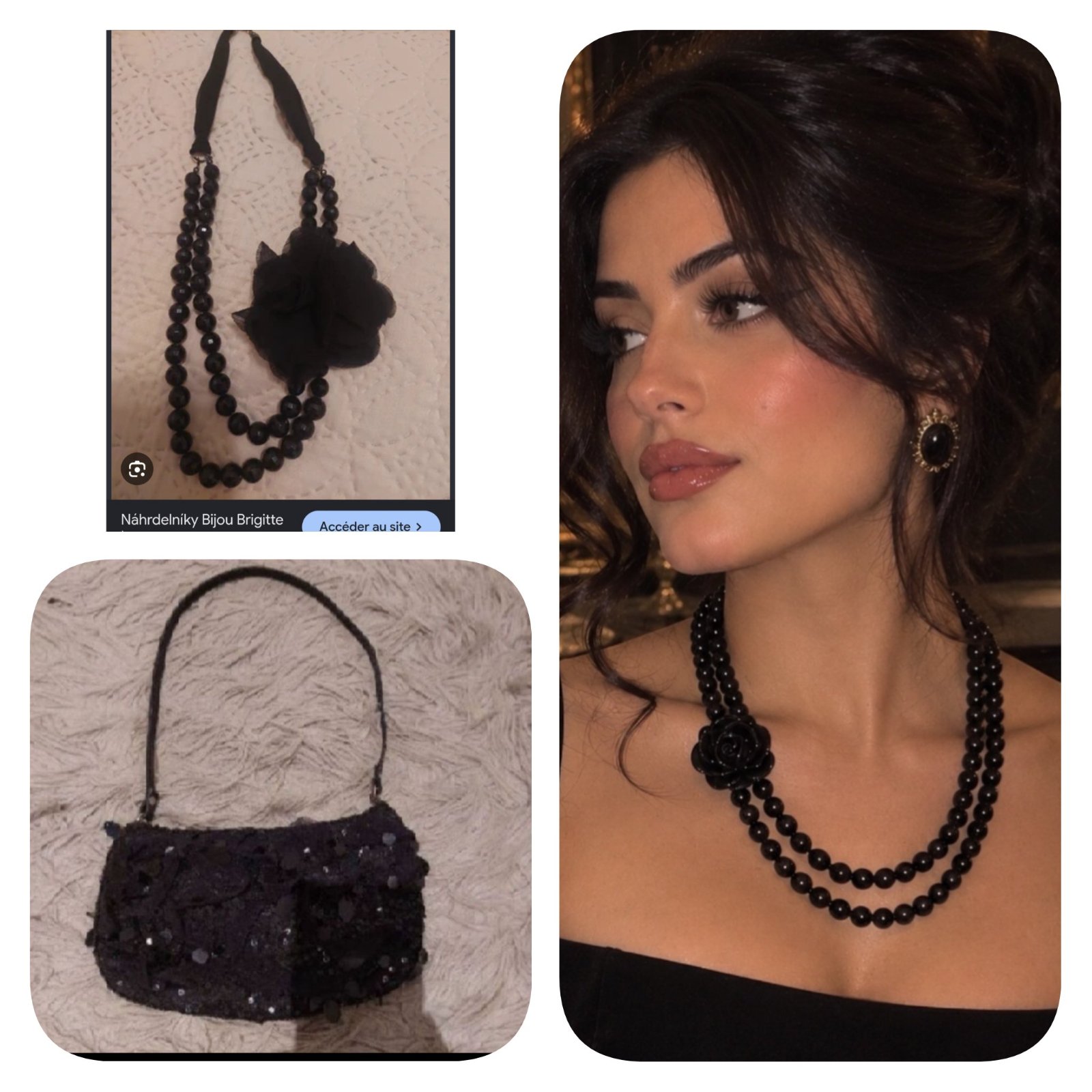 Subliiiiime❤️❤️❤️❤️❤️❤️ lot pour soirée 2 pièces sac à main ❤️et collier à fleur de bijou Brigitte