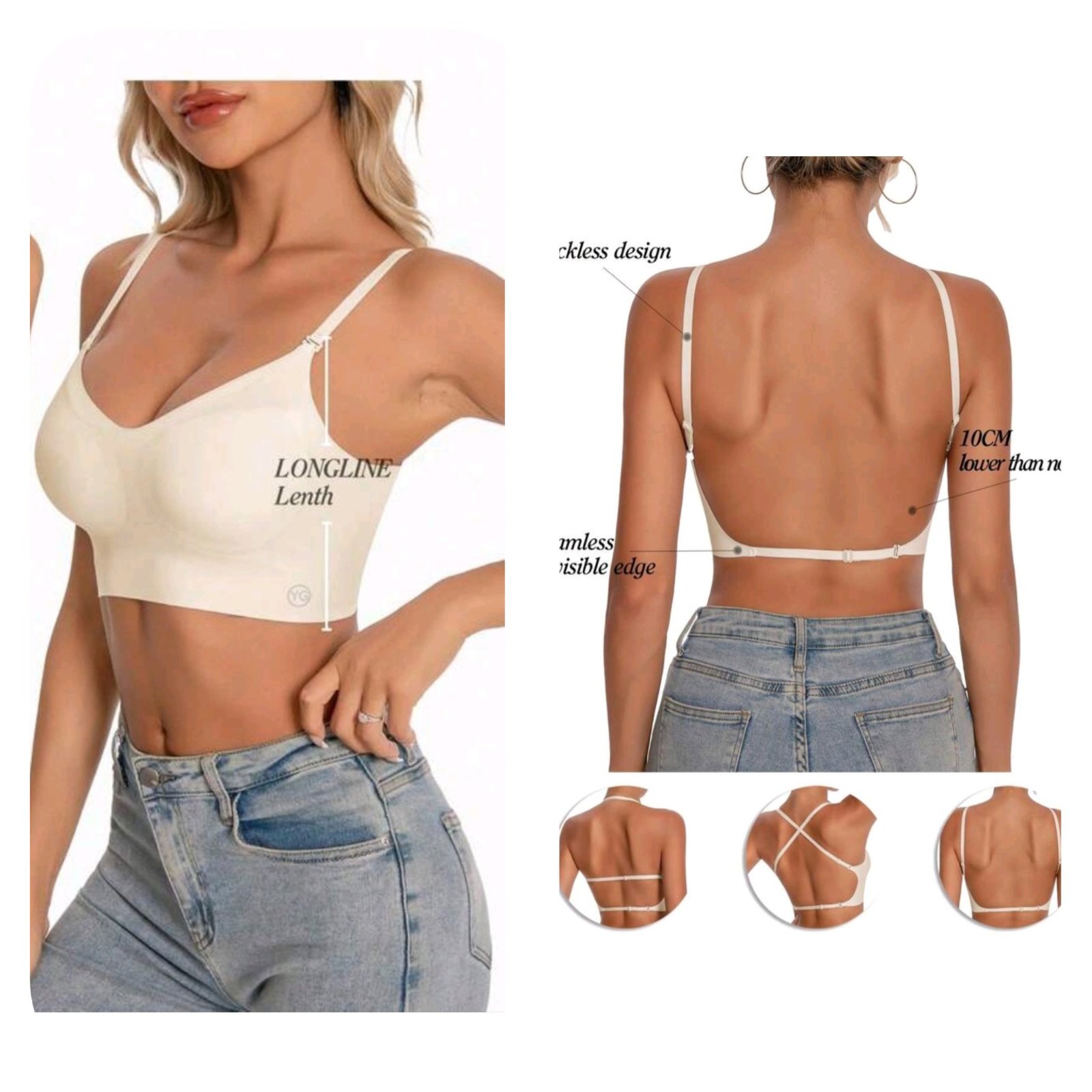 Subliiiiime❤️❤️❤️❤️❤️ soutien-gorge sans couture rembourrée à bretelles spaghetti dos nu comprend 3 bretelles d epaule fins convient au bonnet A/B neuuuf  taille 38