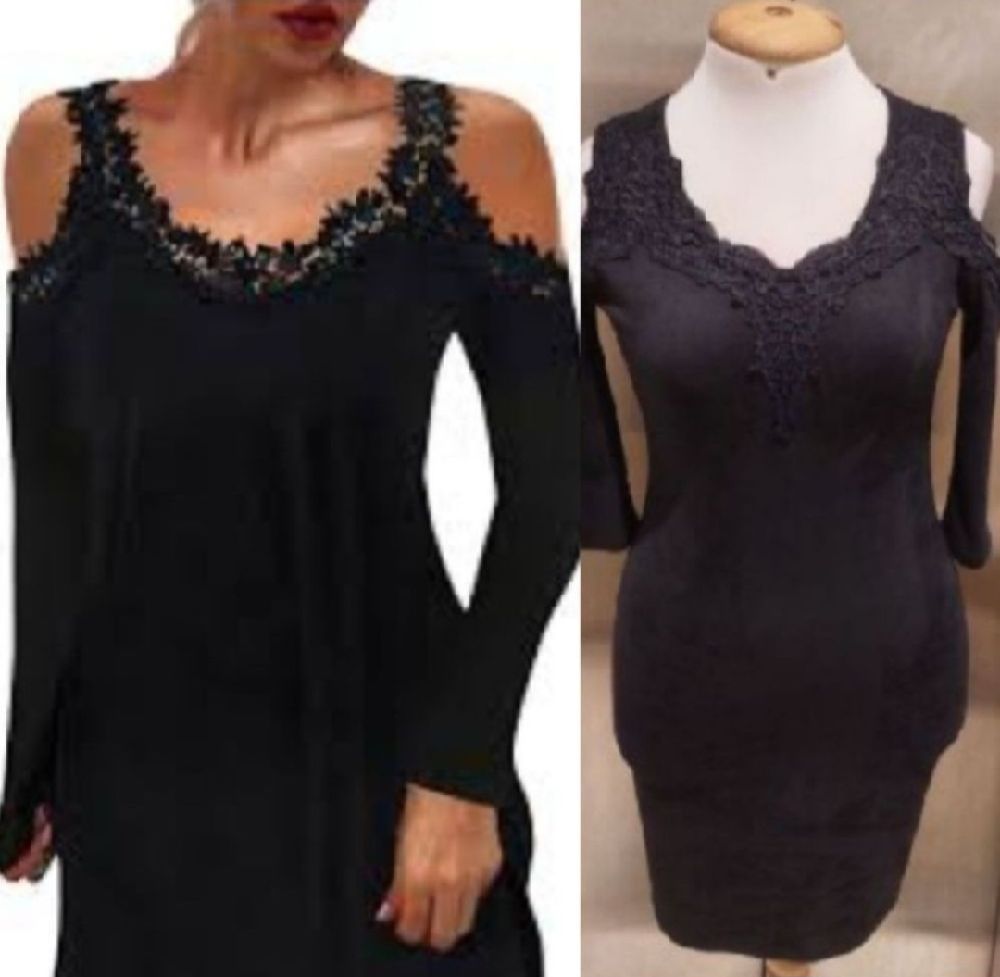 Subliiiiime ❤️ ❤️ ❤️ ❤️ ❤️ robe moulante en daim épaule dénudée à détails en dentelles couleur bleu nuit fashion taille 38 neuve    