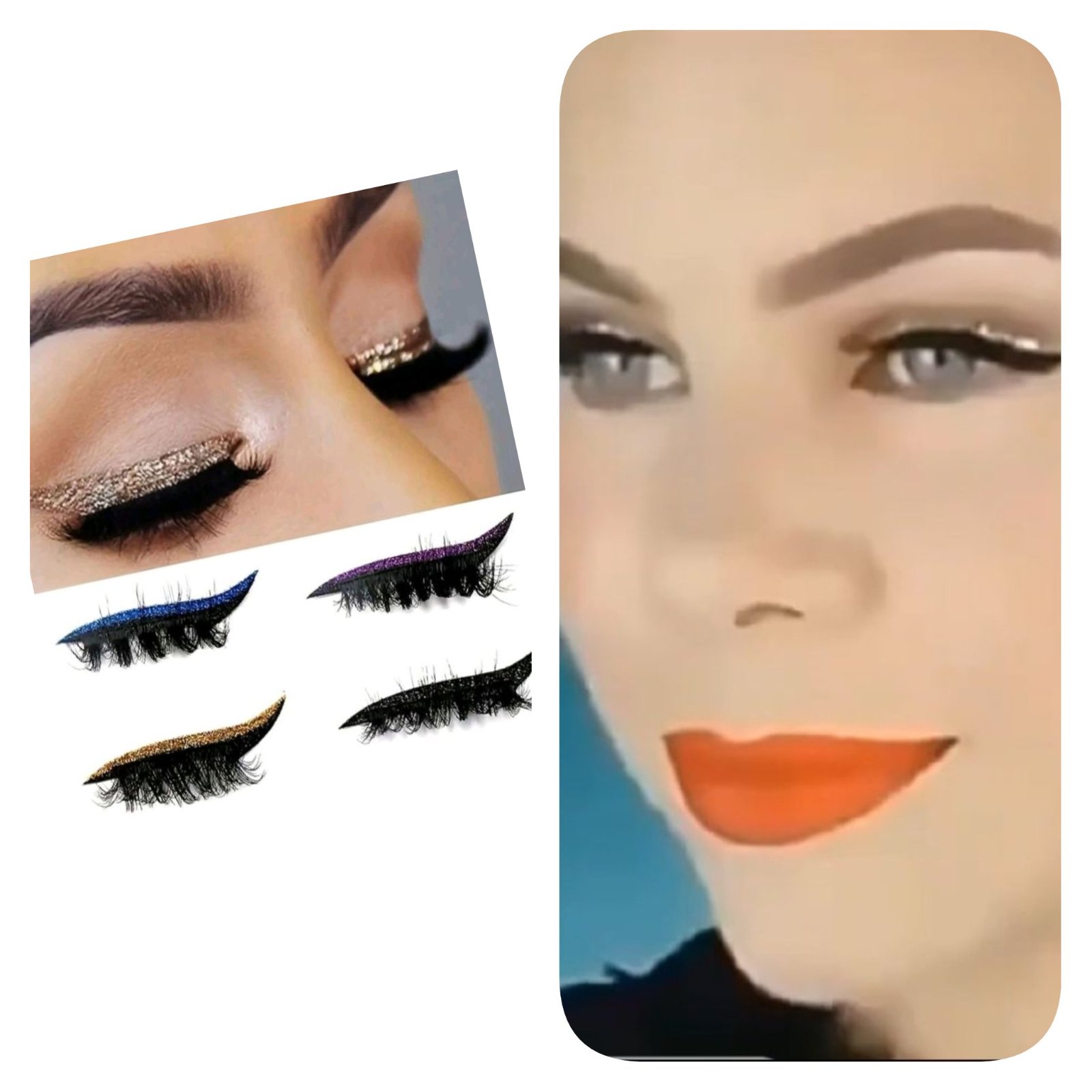 Subliiiiime❤️❤️❤️❤️ une paire 2en1 faux cils eyliner au auto adhésifs doré pailletés new importé 
