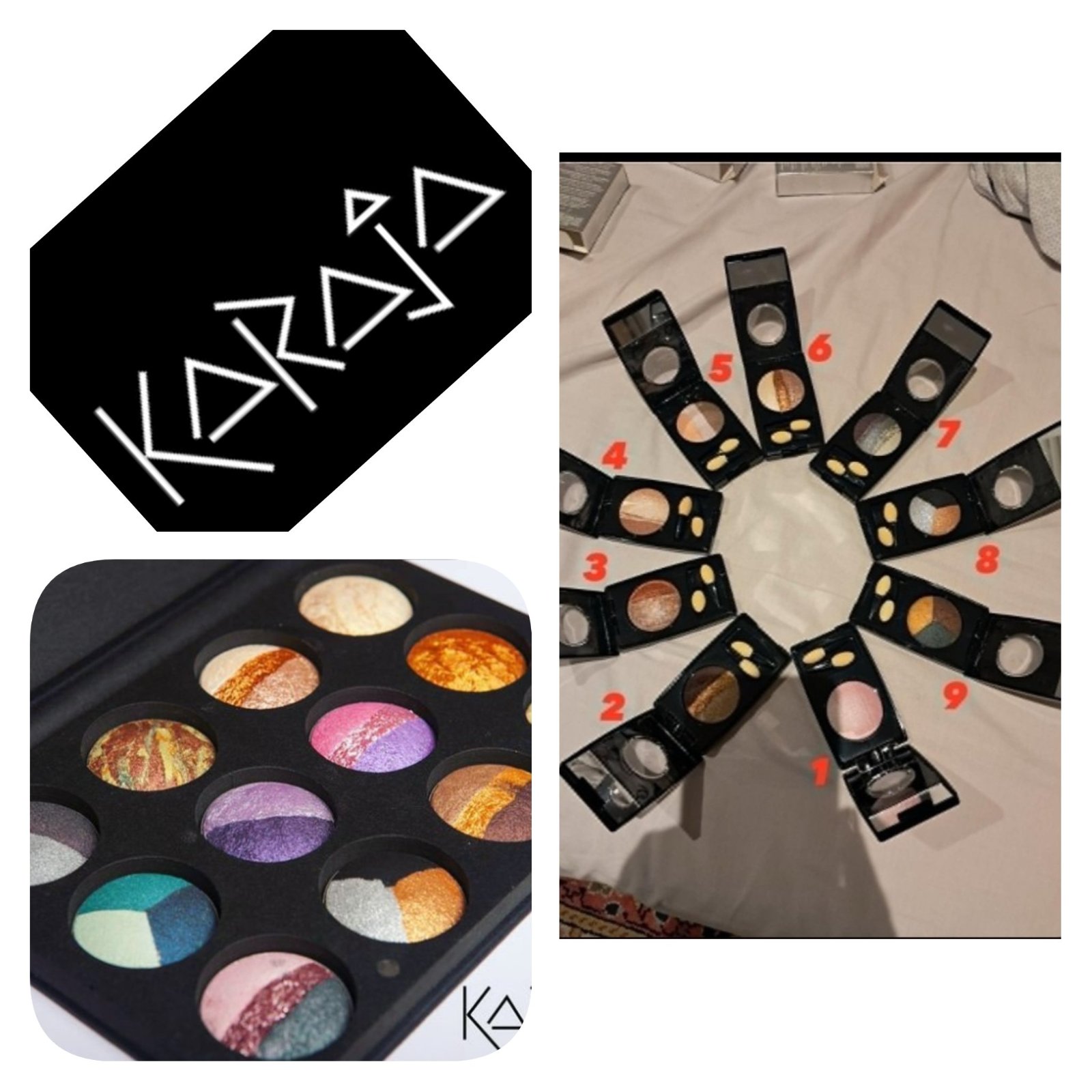 40dt la pièce Subliiiiime ❤️❤️❤️9 ombres à paupière tricolores de MAKEUP KARAJA fabriquer en Italie neuuuuf 