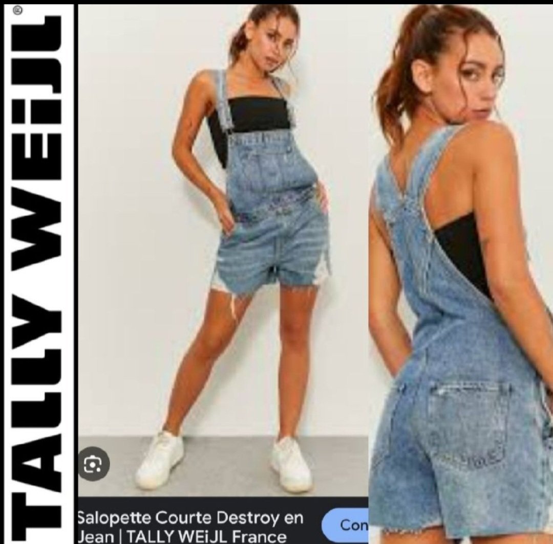Subliiiiime❤️❤️❤️❤️ salopette short en jean de TALLY WEIJL à motifs en dentelles sur les côtés fashion taille 38