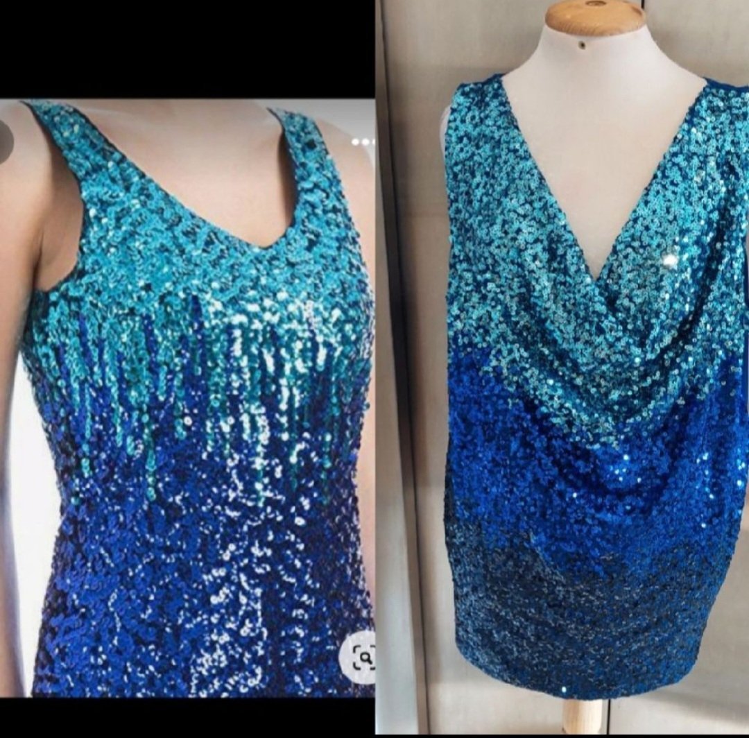 Subliiiiime ❤️❤️❤️❤️❤️pull sans manches en sequins couleur bleu dégradée fashion  taille 48 comme neuf 