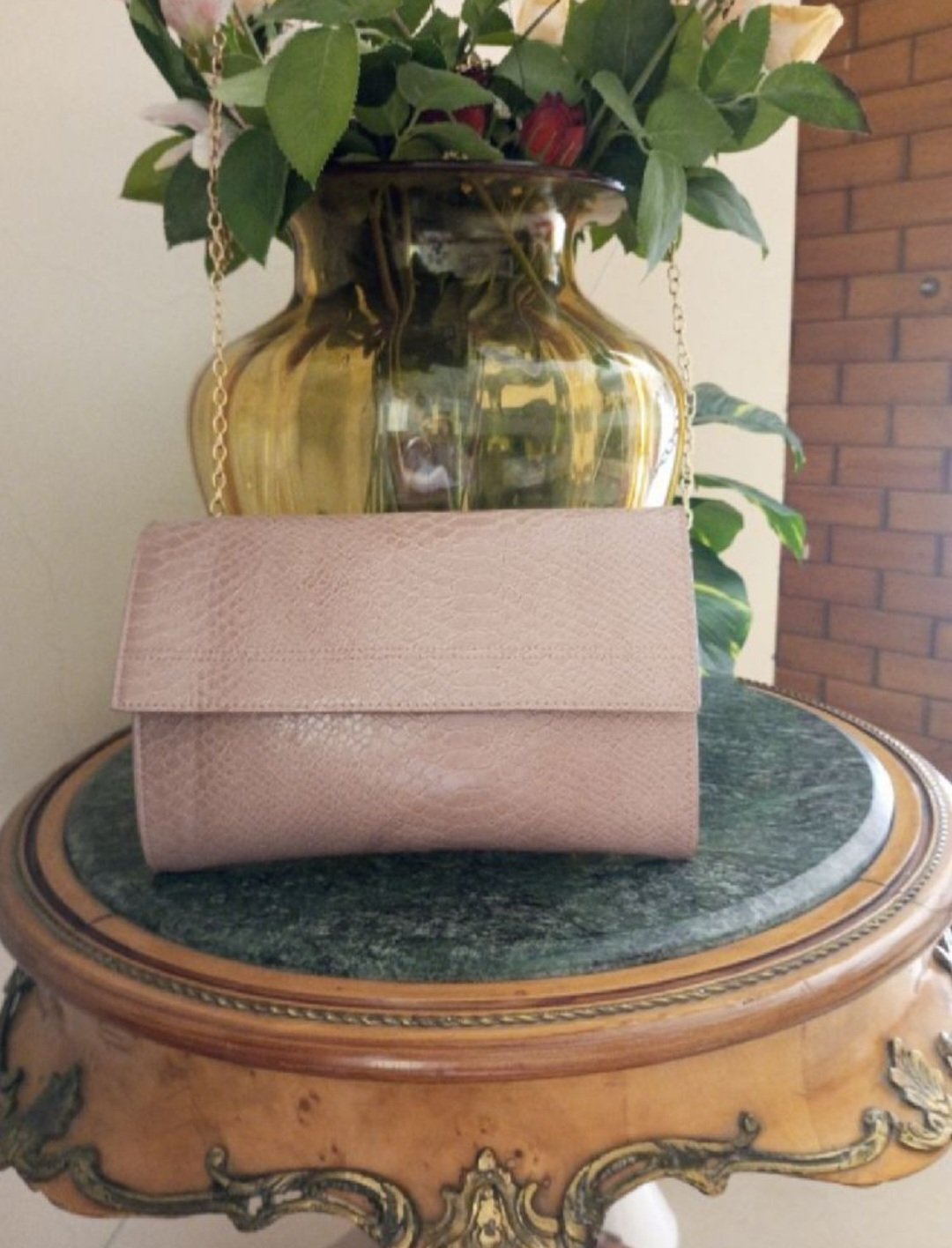 Subliiiiime❤️❤️❤️❤️❤️ sac 2en1 pochette et à bandoulière à anse doré effet croco comme neuf 
