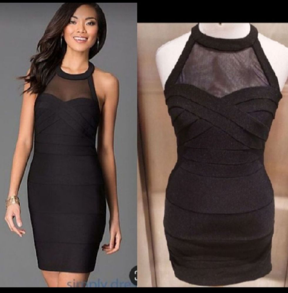 subliiiiime ❤️ ❤️ ❤️ robe moulante noire poitrine transparente taille 38