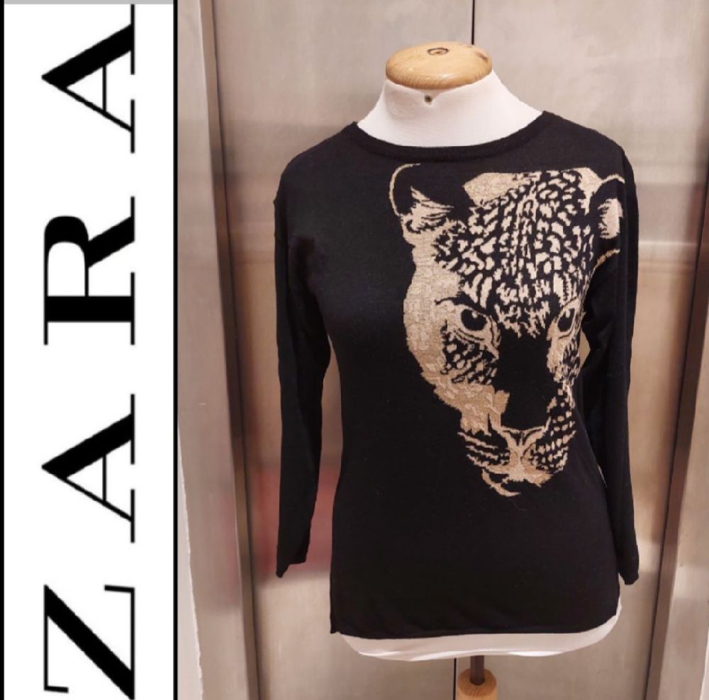 Subliiiiime ❤️ ❤️ ❤️ pull tête de tiger de ZARA taille 36 avec 2 fentes sur les côtés chic