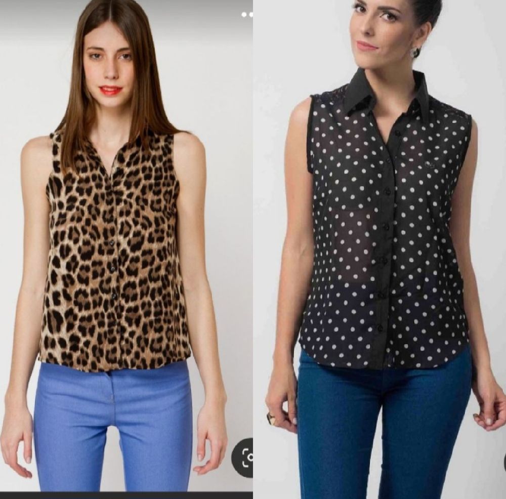 Subliiiiime ❤️ ❤️ ❤️ lot de 2 chemises sans manche l une léopard 🐆et l autre noire à motifs circulaire taille 38