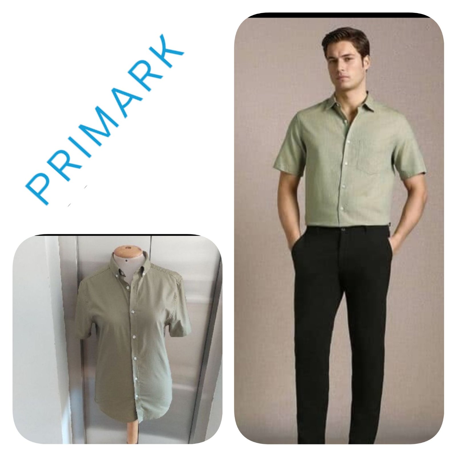 Subliiiiime❤️❤️❤️❤️❤️100% cotton chemise demi-manche de PRIMARK pour homme🚹 taille 36 slim fit couleur vert militaire neuuuve 