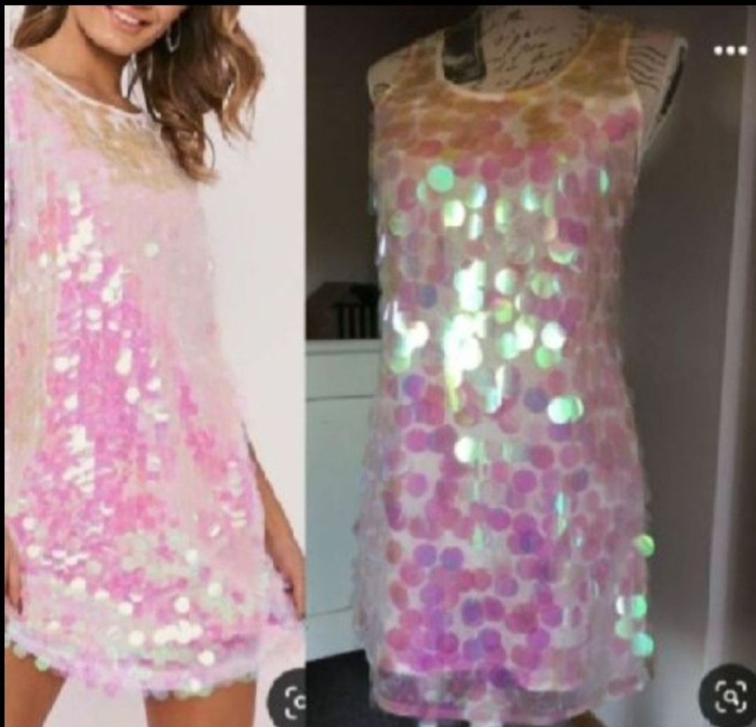Subliiiiime❤️❤️❤️❤️❤️ robe de soirée à de grosses pailletés brillantes rose changeantes taille 38 comme neuve 