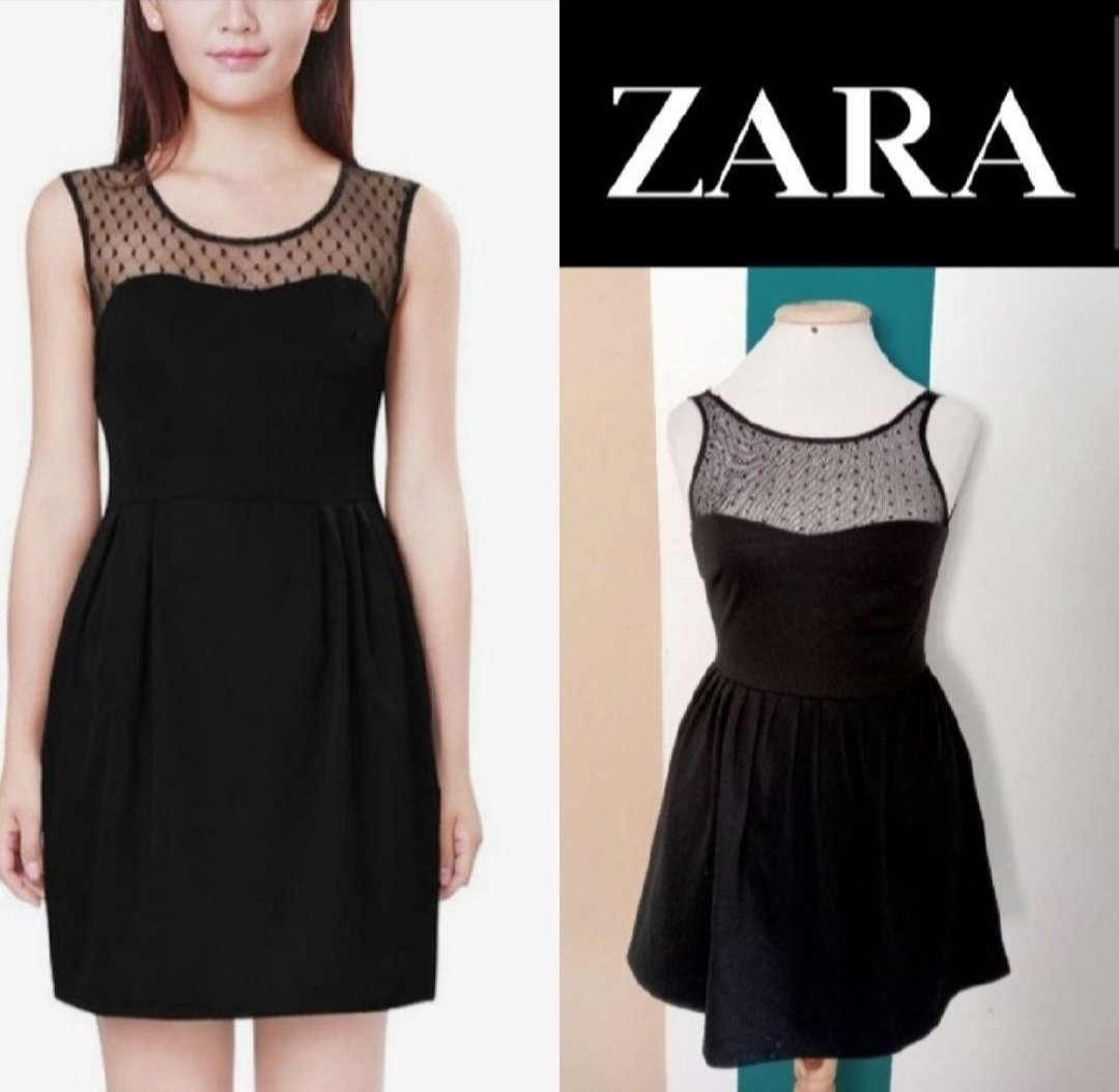 Subliiiiime❤️❤️❤️❤️❤️ robe évasée noire poitrine transparente mouchetés taille 38 de ZARA 