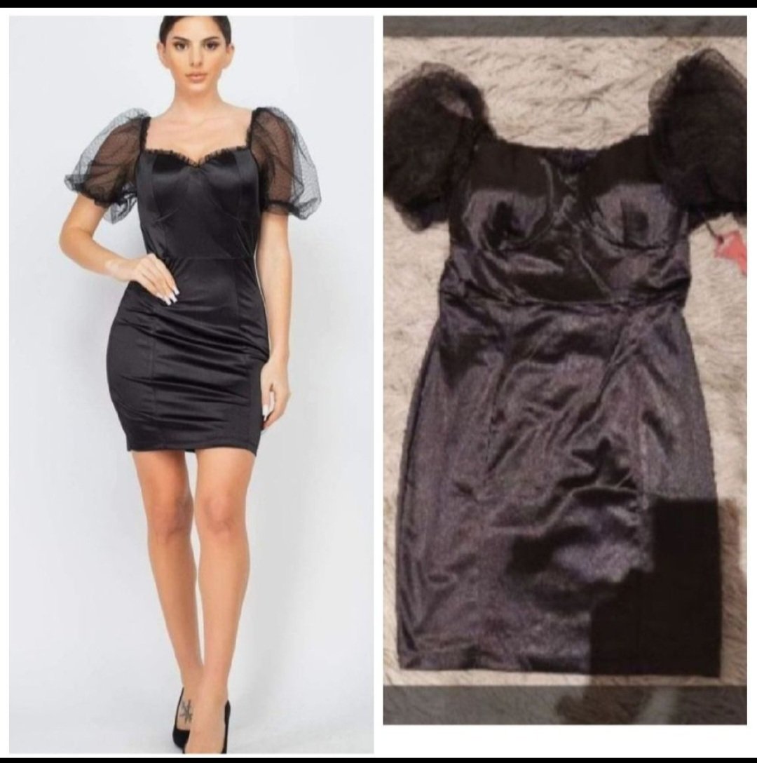 Subliiiiime ❤️❤️❤️❤️❤️❤️robe noire satinée manches bouffantes  transparentes mouchetés taille 38 importé de USA neuve avec étiquette 🏷