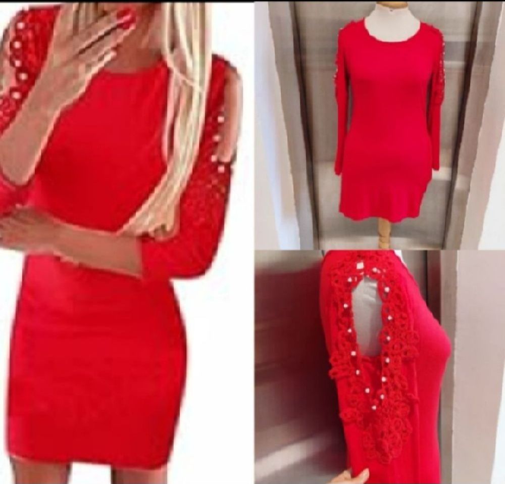 Subliiiiime ❤️ ❤️ ❤️ robe rouge épaule dénudée entourée de perle taille 38