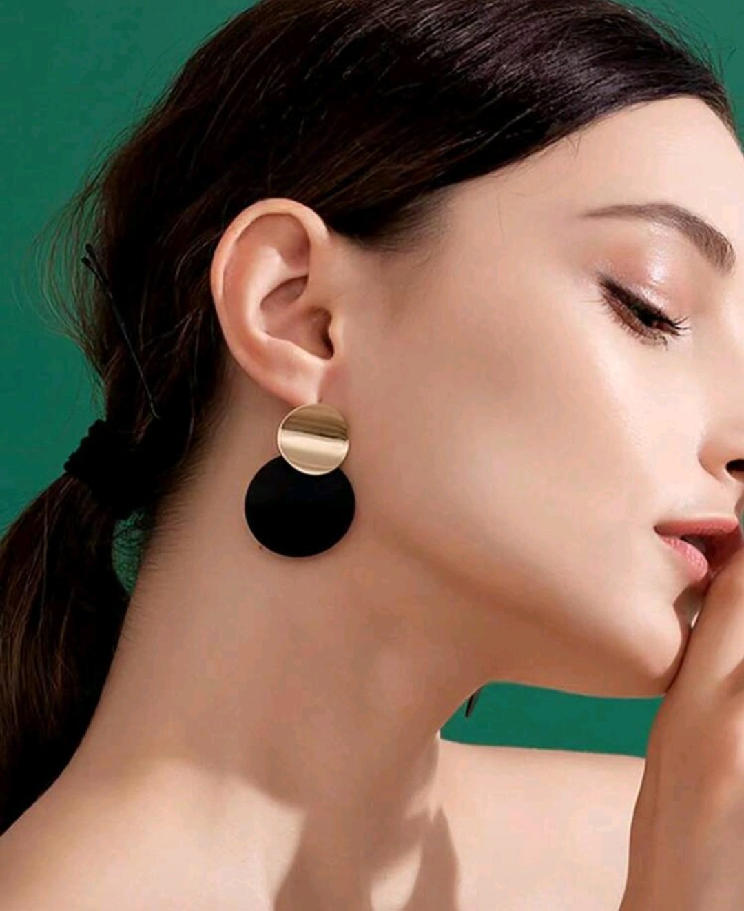 Subliiiiime❤️❤️❤️❤️❤️❤️ boucles d'oreilles pendantes à double couche de conception géométrique en forme de cercle doré et noir neuf 