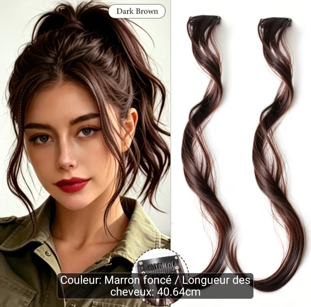 Subliiiiime❤️❤️❤️❤️❤️ accessoires cheveux bonne qualité 2 pièces extensions cheveux ondulé comme naturelle avec clips couleur black brown neuuuf 