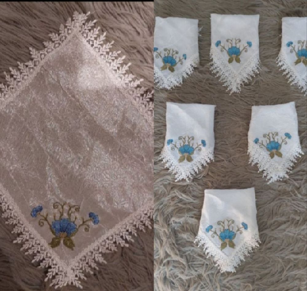 Subliiiiime ❤️ ❤️ ❤️ ❤️ 6 serviettes satinée brodée bordures en dentelles dimensions 25cm/25cm pour gâteaux ou autres neuuuf