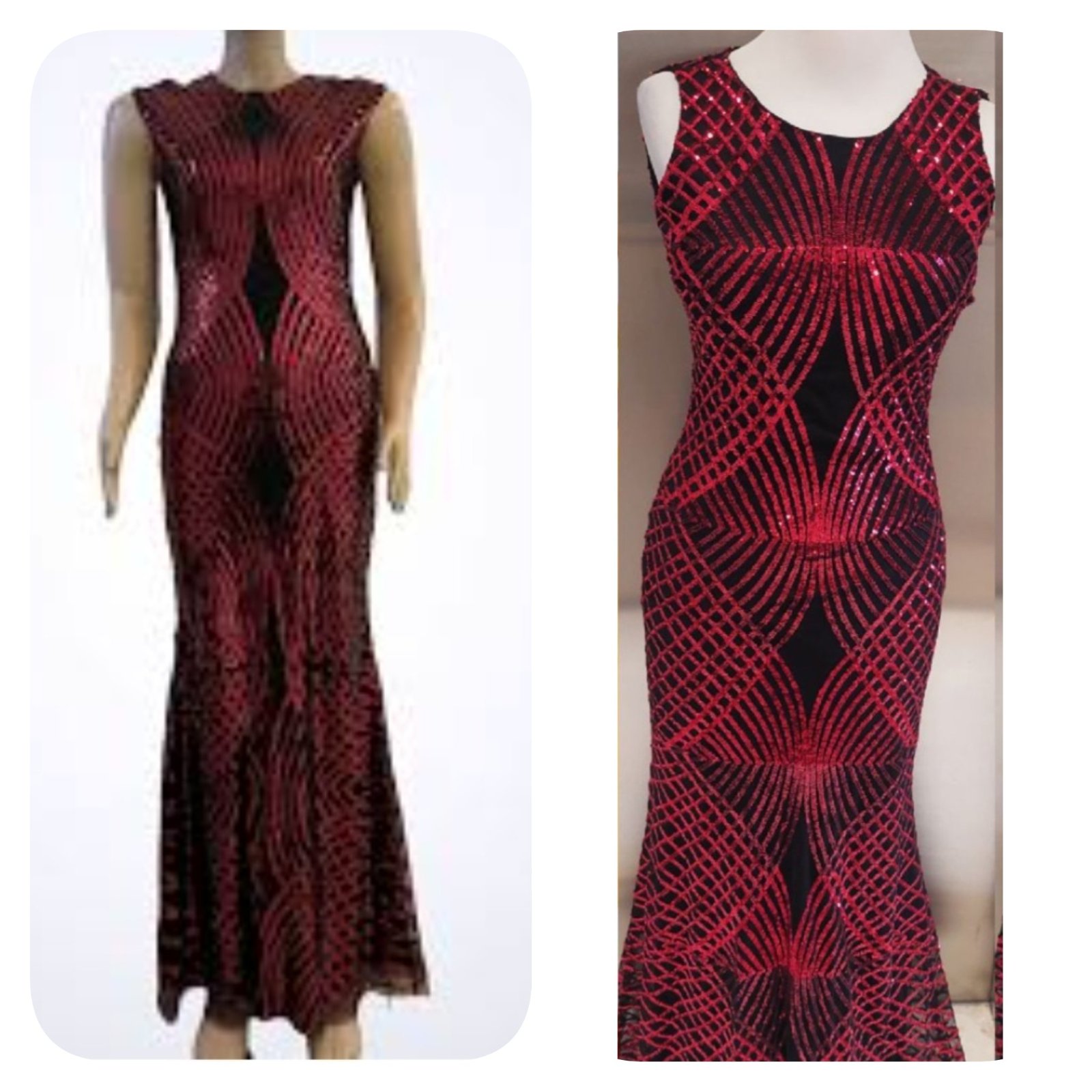 Subliiiiime❤️❤️❤️❤️❤️ très élégante robe longue de soirée avec traîne en sequins red and black poitrine rembourrée de la marque ELISS taille 38/40