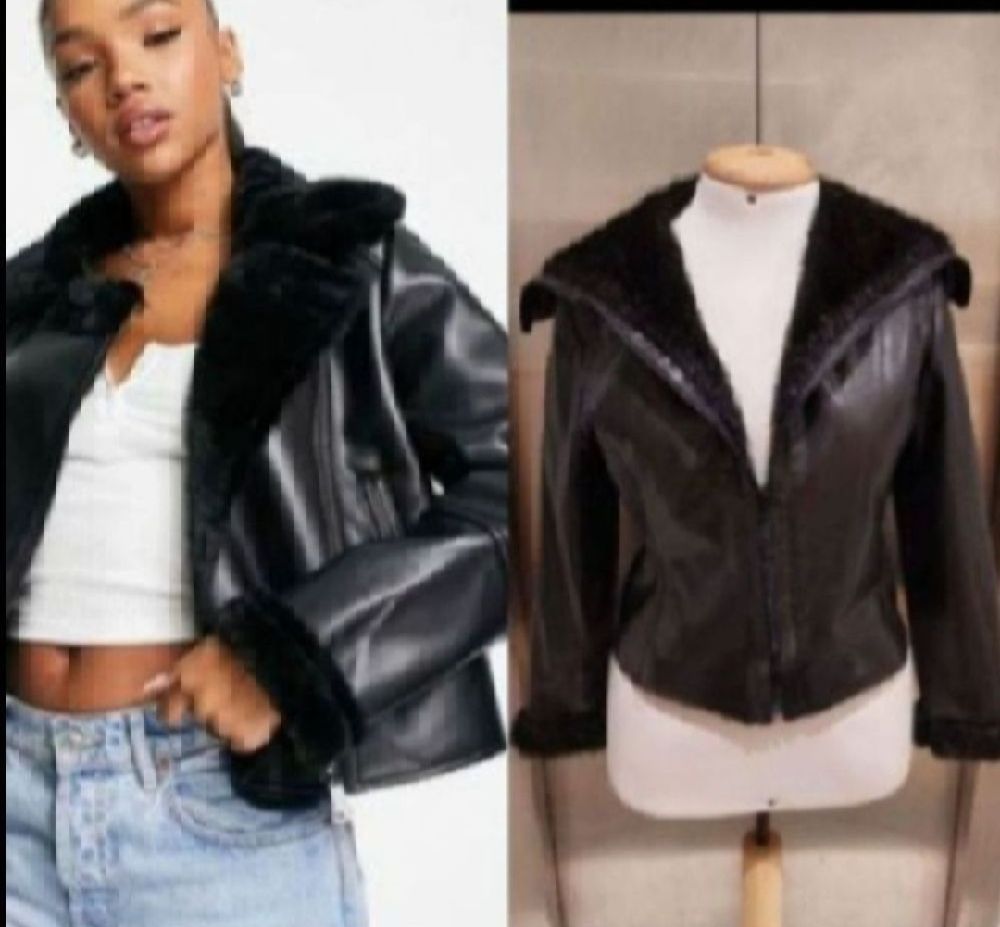 Subliiiiime ❤️ ❤️ ❤️ ❤️ veste courte en similicuir col en fausse fourrure de la marque MISS V taille 36/ 38
