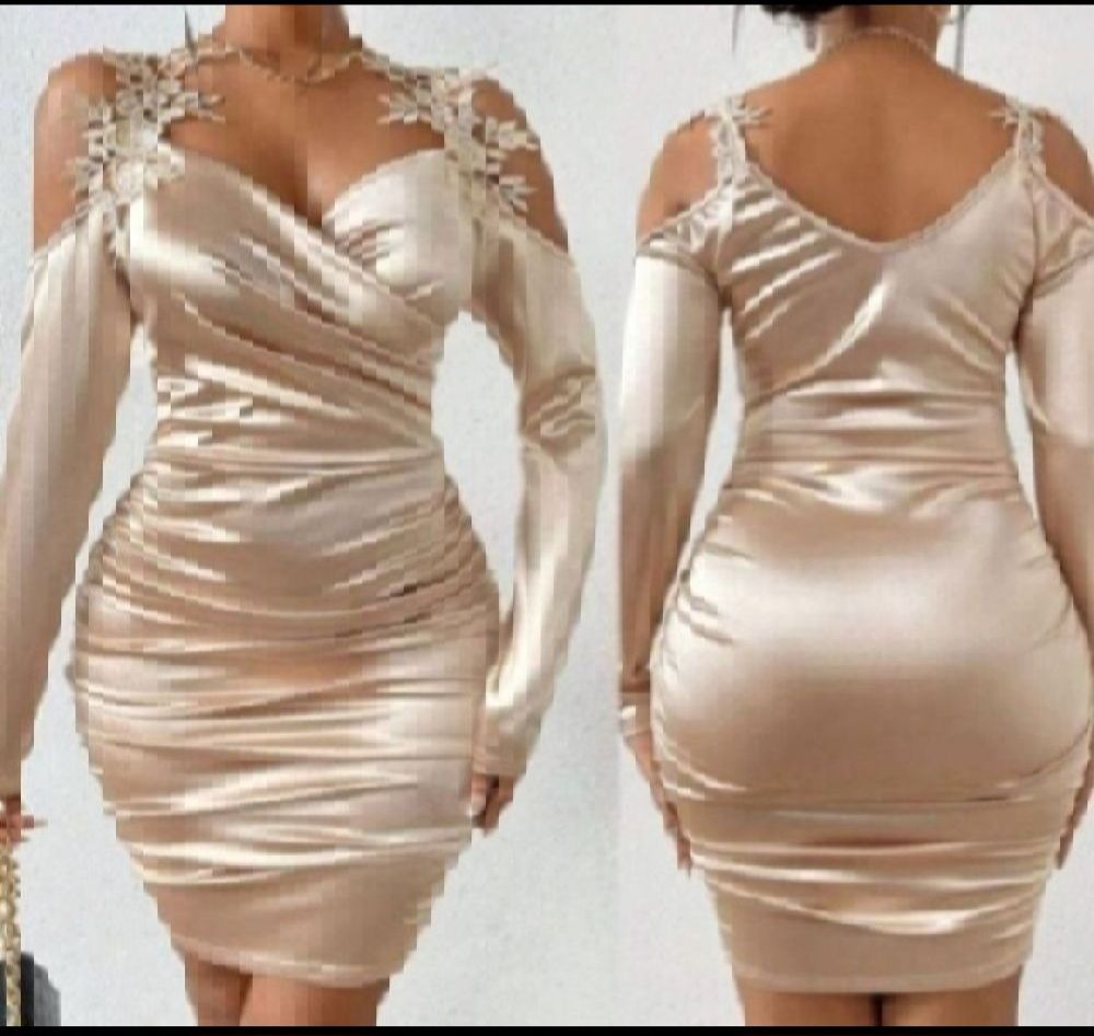 Subliiiiime ❤️ ❤️ ❤️ ❤️ robe moulante drapée épaule dénudée à motifs en dentelles très élégante au portée nouvelle collection de SHEIN taille 40/42 neuve