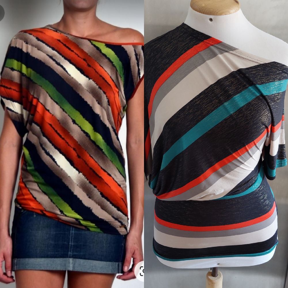Très beau pull italien asymétrique à rayures multicolores taille 38 fashion 